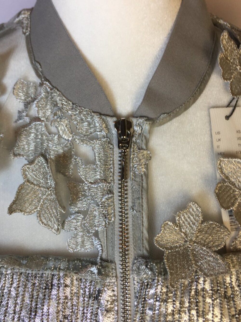 New! T Tahari Fatima Jacket XS Womans Silver Floral Embellished Long Sleeve - Picture 6 of 16